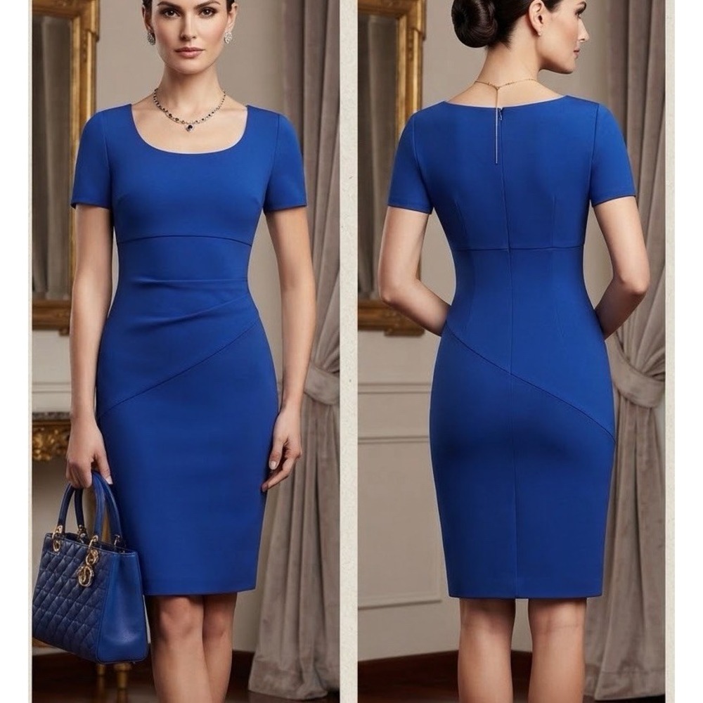DVF Diane Von Furstenberg Sheath Dress Womens 6 Bevina Cobalt Blue Short Sleeve